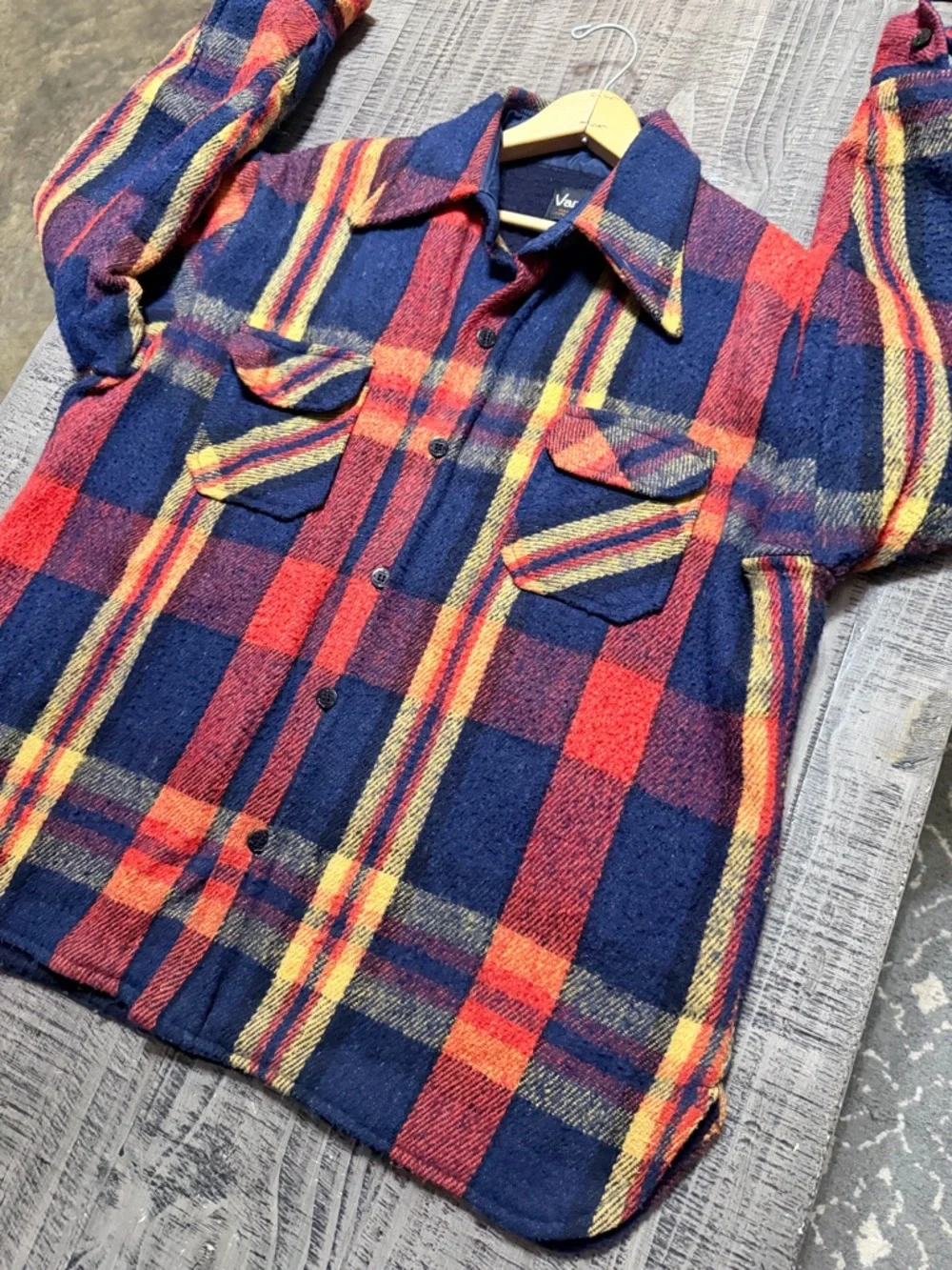 Van Cort Classic Plaid Button-Down Shirt Jacket in Red, Navy & Yellow